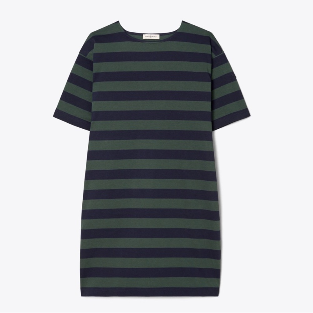 Tory Burch dress- blue and green striped jersey cotton shift -Size Medium